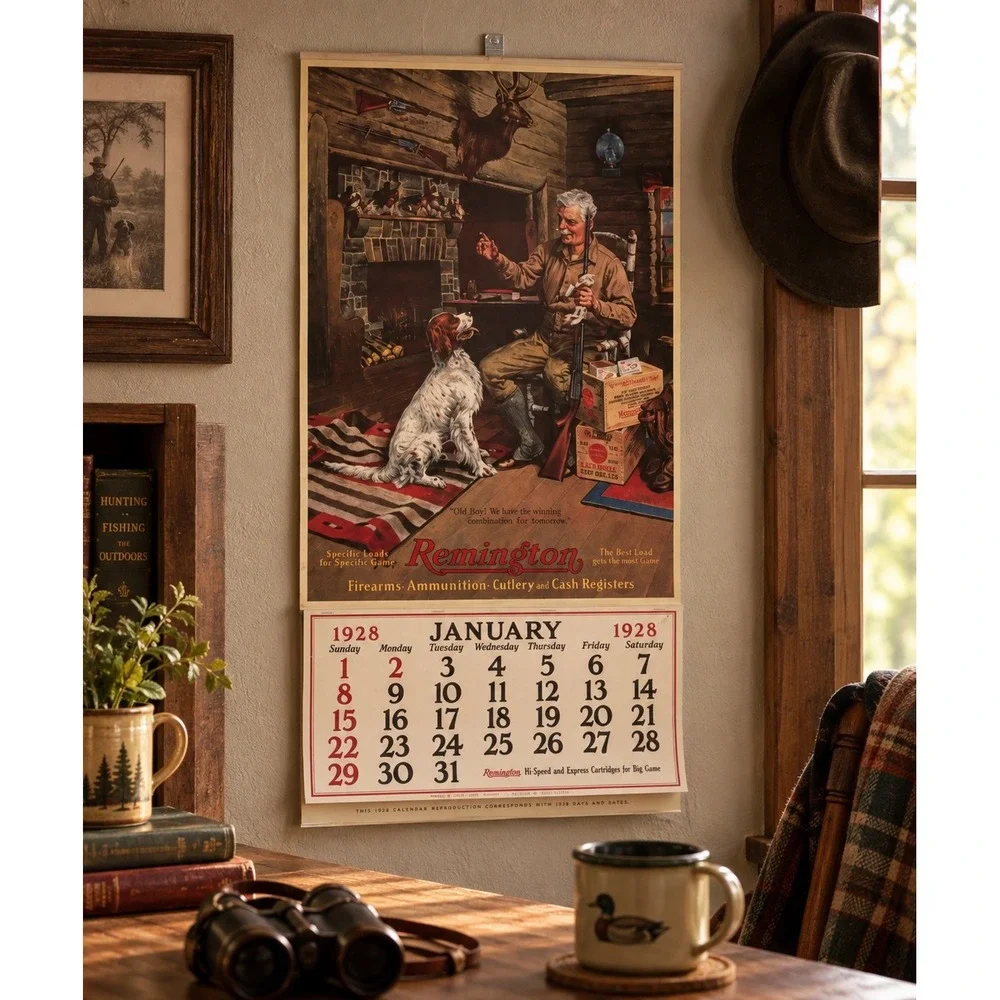 Vtg Remington Wall Calendar 1984 Reproduction 1928 Hunting Art